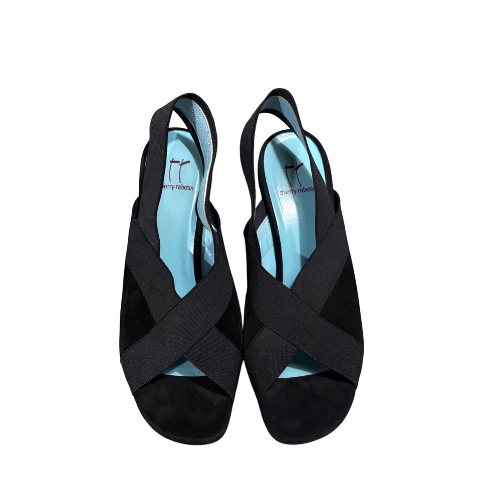 Thierry Rabotin Wedge Sandals Womens 39 Black‎ Suede Slingback Italy EUC
